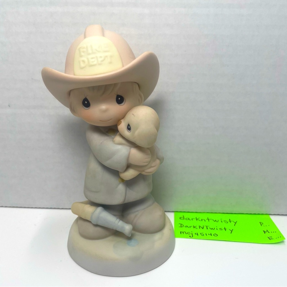Vintage Precious Moments Love Rescued Me Firefighter with Puppy Figurine